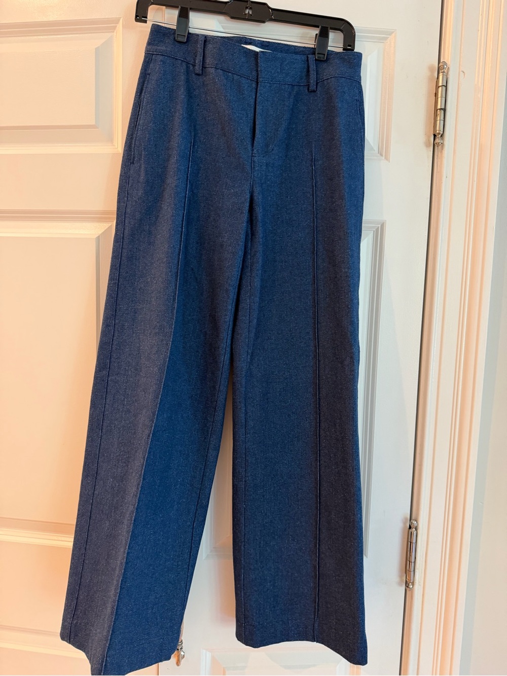 Vince Navy Wide-Leg Trouser Jeans with Front Creases